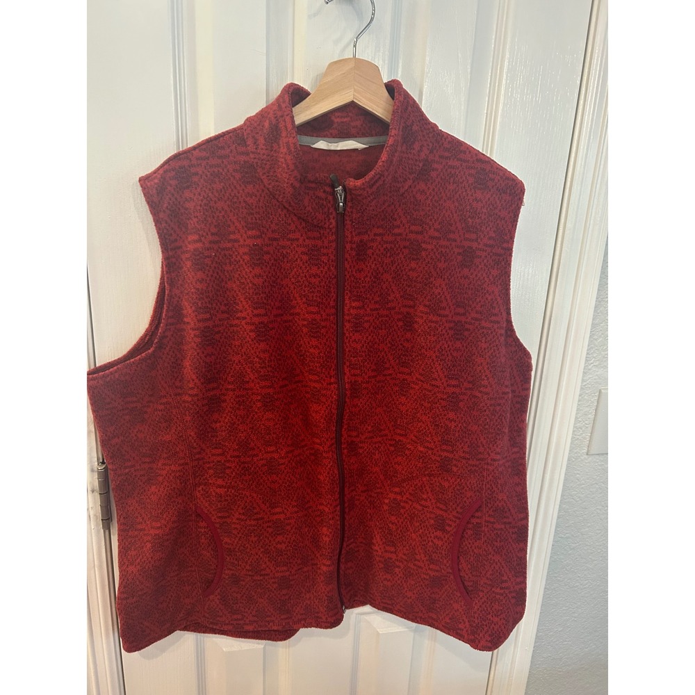 Woolrich Red Geometric Fleece‎ Full Zip Vest Mock Neck Sleeveless Jacket